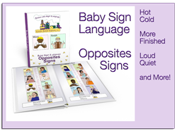 book cover for affiliates showing toddler signing opposites pages